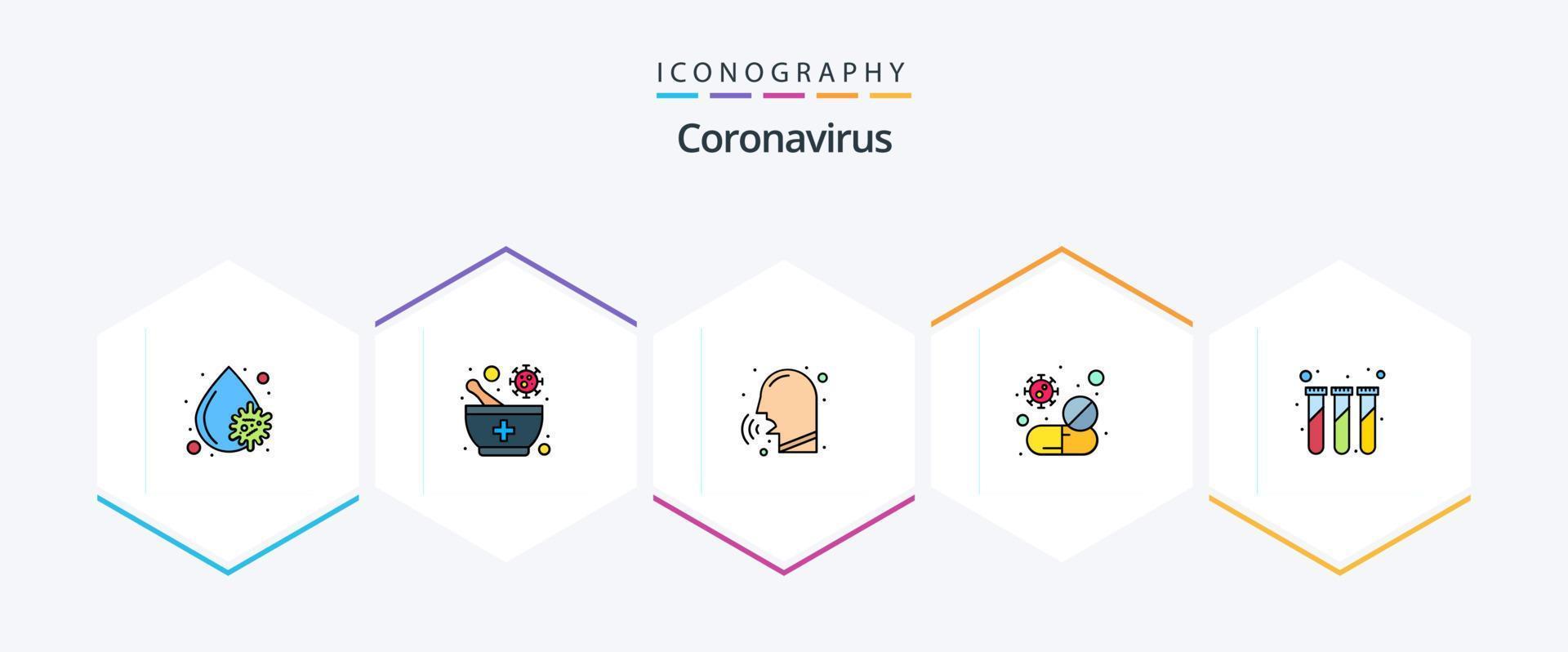 coronavirus 25 fylld linje ikon packa Inklusive virus. läsplatta. sjukdomar. piller. feber vektor