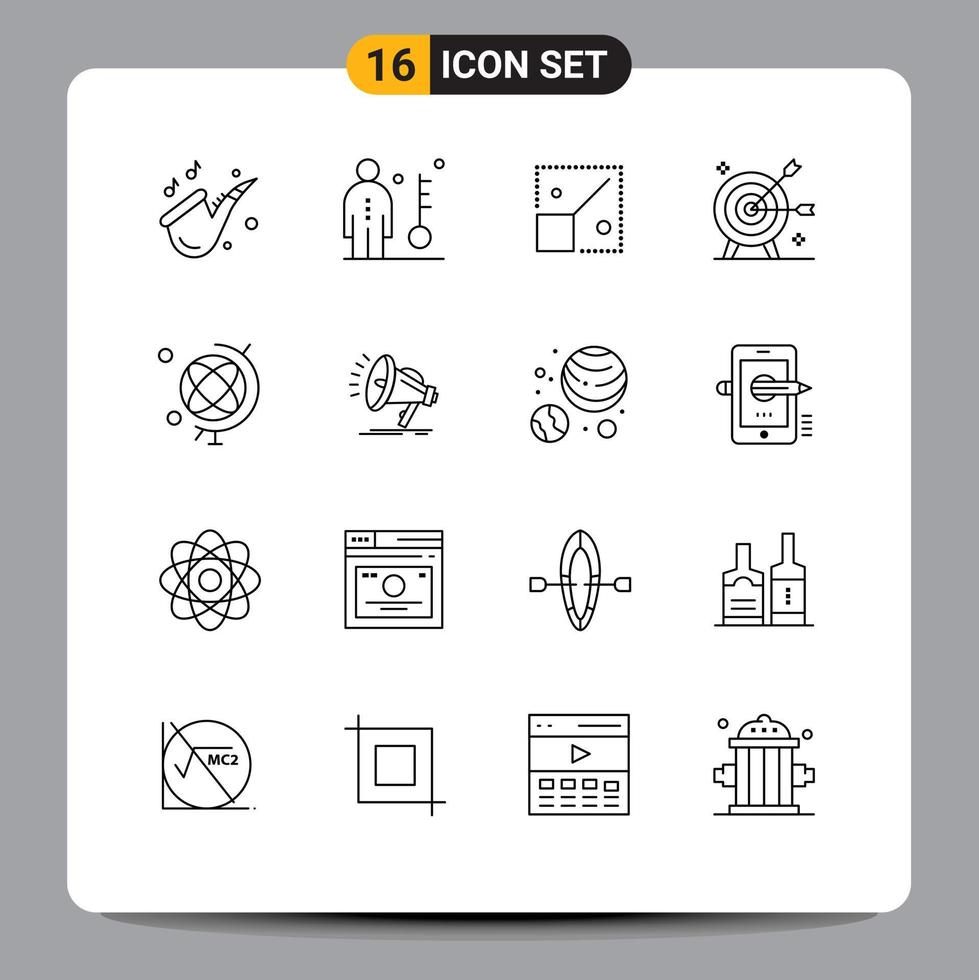 Aktienvektor-Icon-Pack mit 16 Linienzeichen und Symbolen für objektives Ziel Person Pfeil kreative editierbare Vektordesign-Elemente vektor