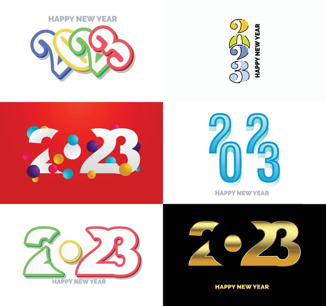 große reihe von 2023 frohes neues jahr logo text design 2023 zahlenentwurfsvorlage vektor