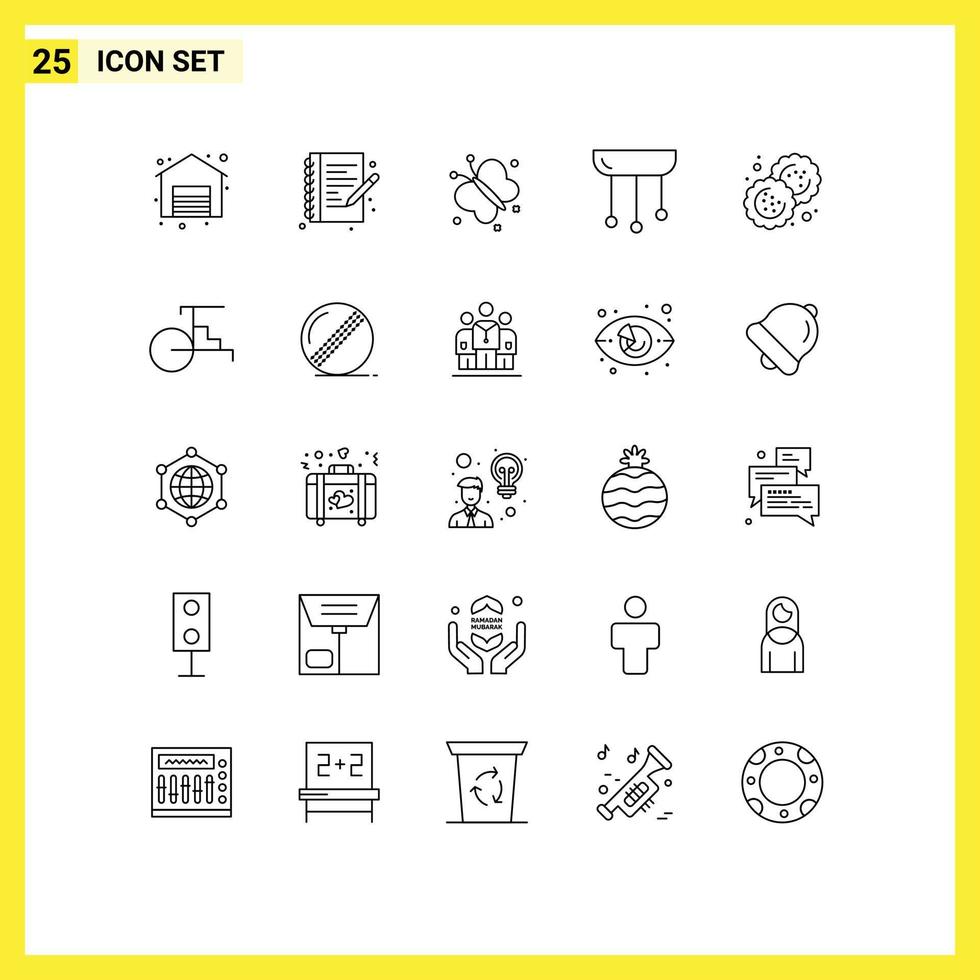 Aktienvektor-Icon-Pack mit 25 Linienzeichen und Symbolen für Keks-Lichtfliegen-Innendekorationen editierbare Vektordesign-Elemente vektor