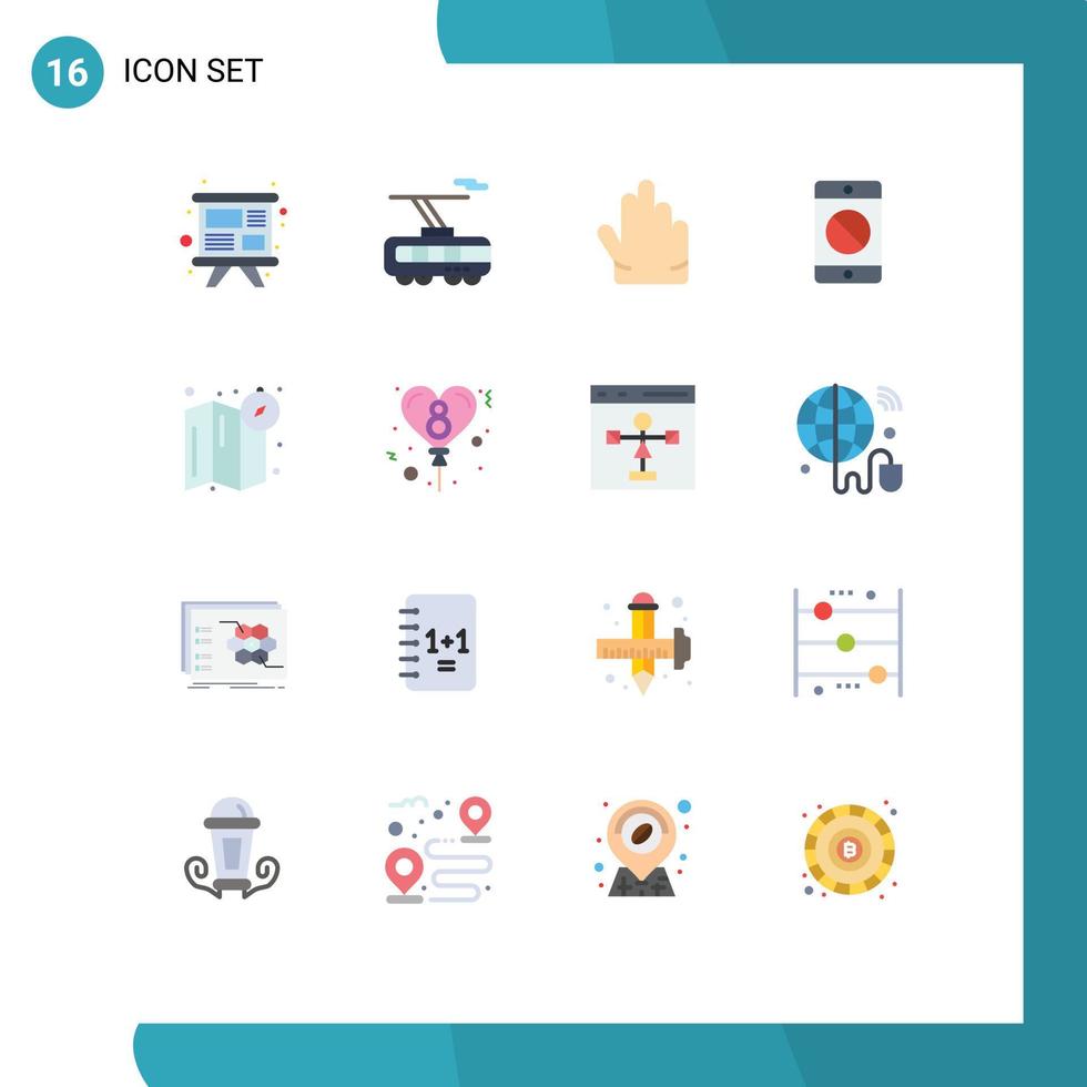 mobil gränssnitt platt Färg uppsättning av 16 piktogram av presentation hand Träning tåg mobiltelefon redigerbar packa av kreativ vektor design element