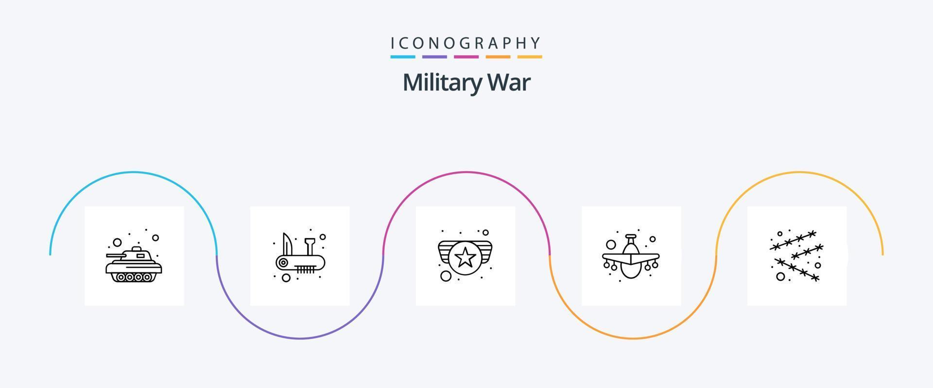 militär krig linje 5 ikon packa Inklusive fara. militär. armén. kämpe jet. flygplan vektor