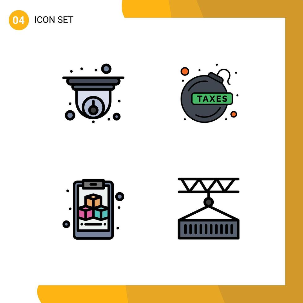 Stock Vector Icon Pack mit 4 Zeilenzeichen und Symbolen für Cam-Cube-Informationen Fiancca-Darlehensfracht editierbare Vektordesign-Elemente