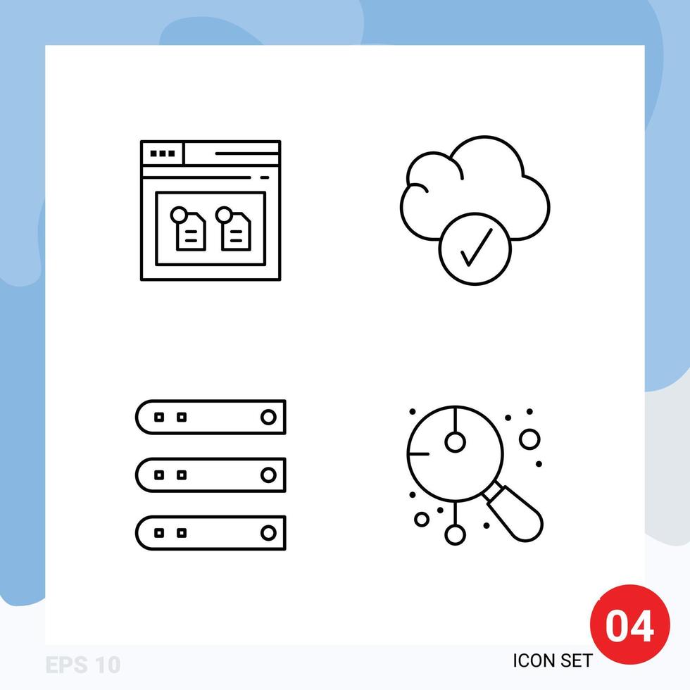 Bearbeitbares Vektorlinienpaket mit 4 einfachen Fülllinien-Flachfarben des Archiv-Hosting-Dateidatenservers bearbeitbare Vektordesign-Elemente vektor