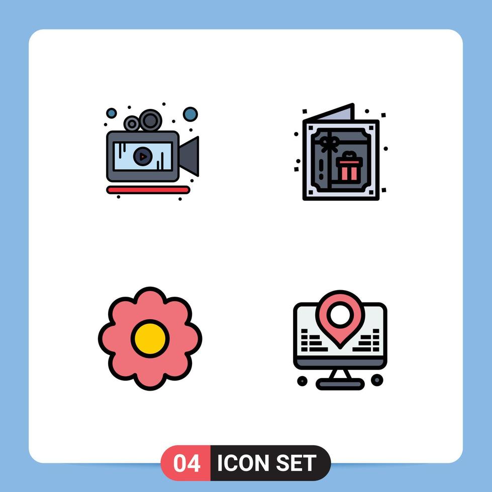 Gruppe von 4 gefüllten flachen Farben Zeichen und Symbolen für Kamera romantische Geburtstagsfeier Internet editierbare Vektordesign-Elemente vektor