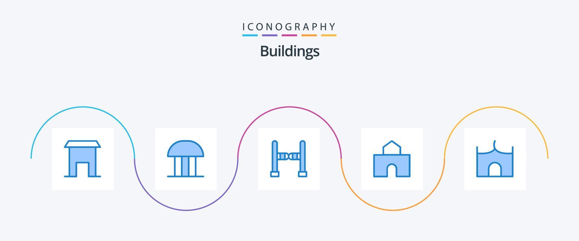 Gebäude blau 5 Icon Pack inklusive Burg. Wahrzeichen. Gerichtsgebäude. Festung. die Architektur vektor