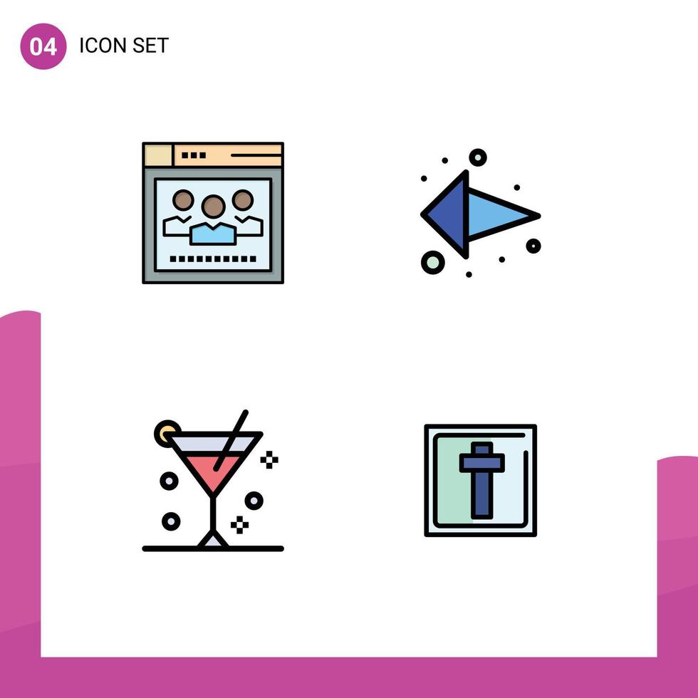 4 tematiska vektor fylld linje platt färger och redigerbar symboler av browser cocktail utbildning vänster sommar redigerbar vektor design element