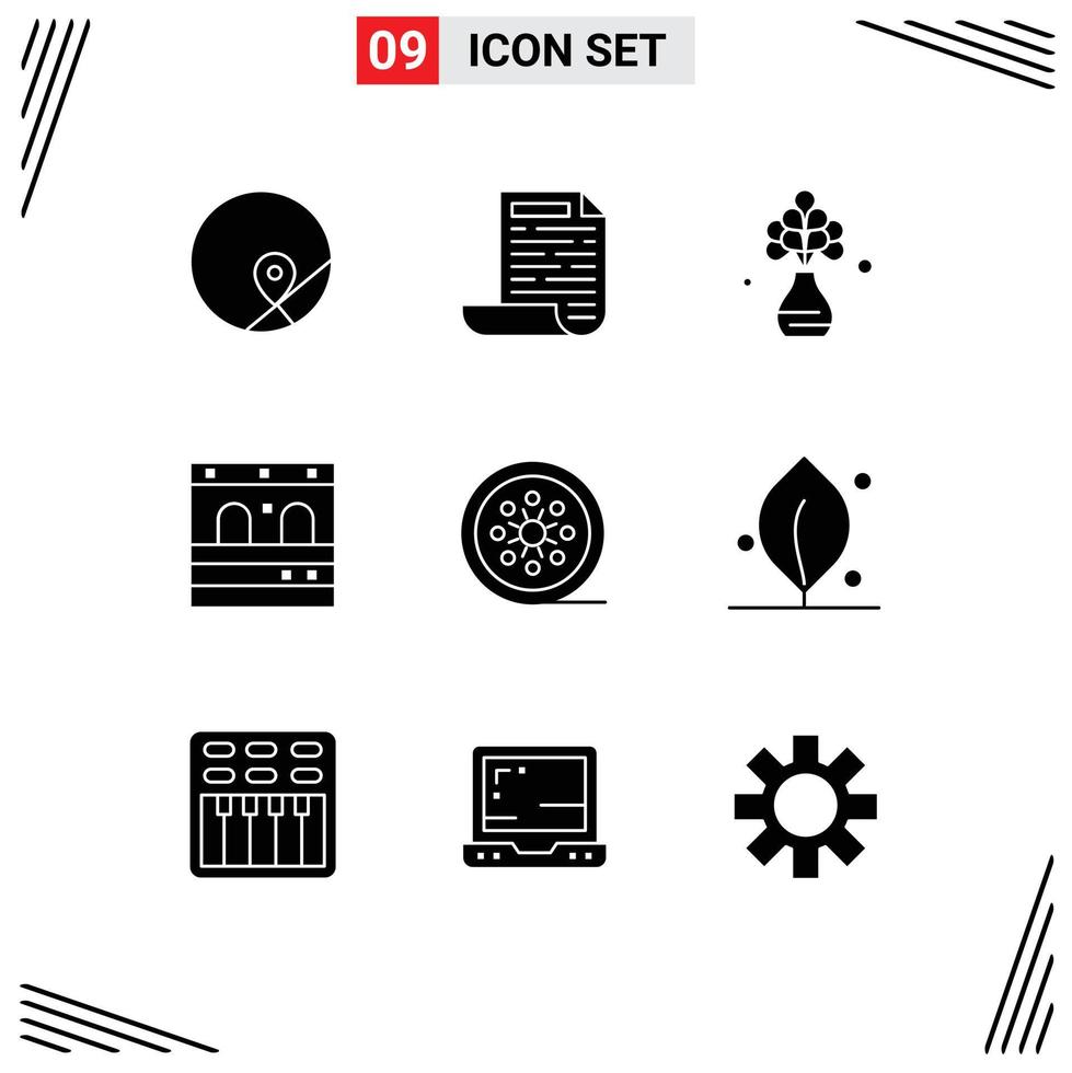 Stock Vector Icon Pack mit 9 Zeilen Zeichen und Symbolen für Tape Reel Film Reel Living Black Film Garage editierbare Vektordesign-Elemente