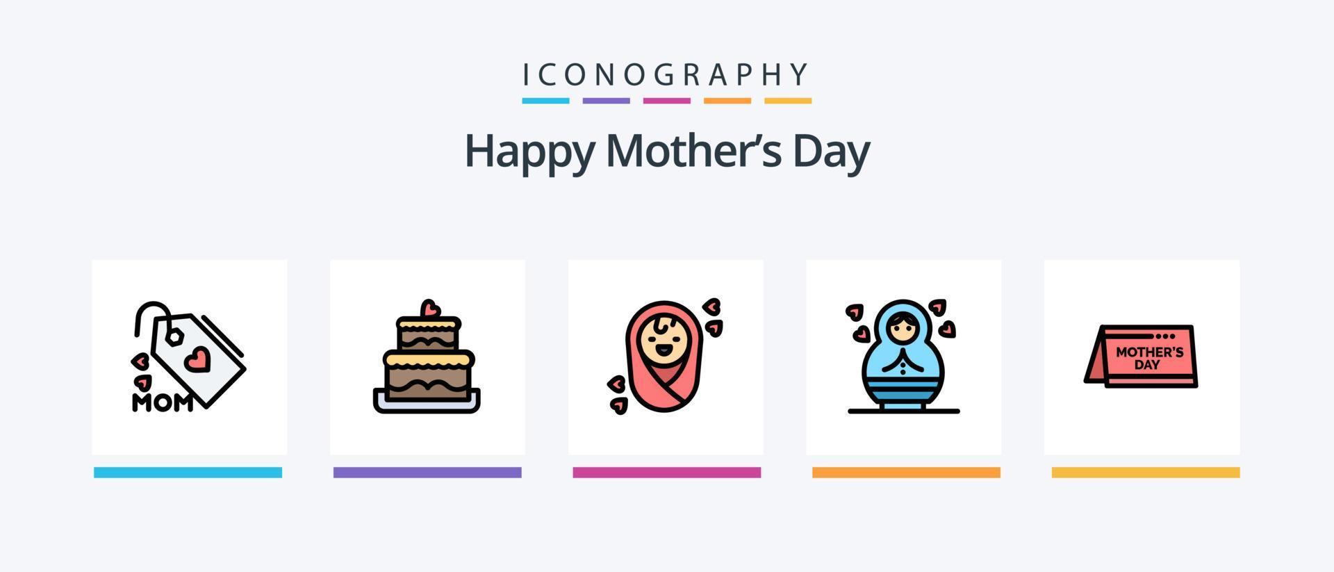 Happy Mothers Day Line gefüllt 5 Icon Pack inklusive Kind. Geschenk. Mutter. Inschrift. kreatives Symboldesign vektor