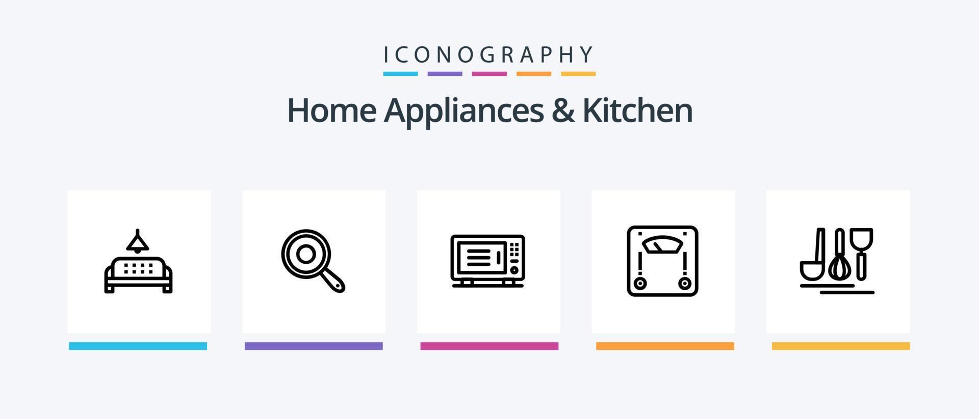 Haushaltsgeräte und Küchenlinie 5 Icon Pack inklusive Brille. Bratpfanne. elektrisch. Küche. Pfanne. kreatives Symboldesign vektor