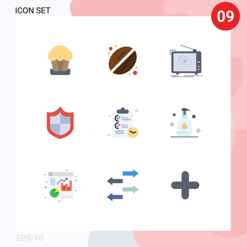 9 universelle flache Farbzeichen Symbole für Aufgaben Checkliste Ad Security Antivirus editierbare Vektordesign-Elemente vektor