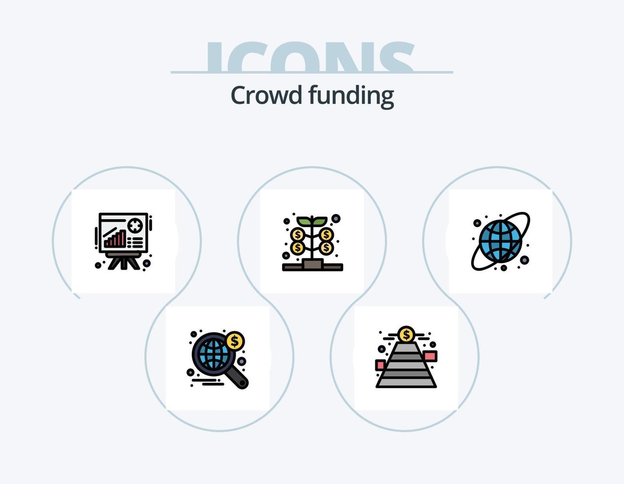 Crowdfunding-Linie gefüllt Icon Pack 5 Icon Design. Wachstum. Ersparnisse. riskant. Geld. Währung vektor