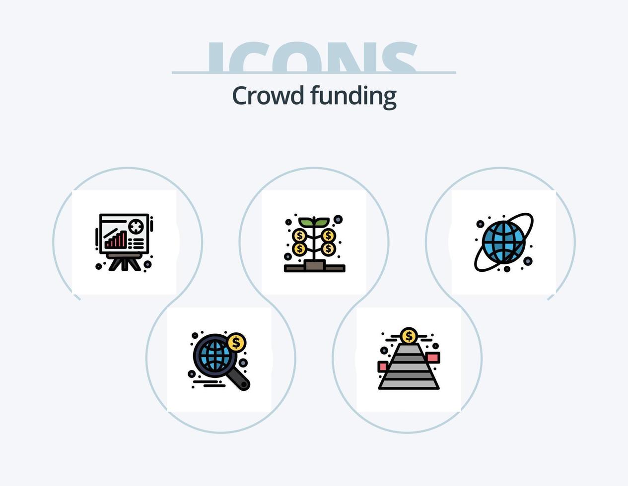 crowdfunding linje fylld ikon packa 5 ikon design. tillväxt. besparingar. riskabel. pengar. valuta vektor