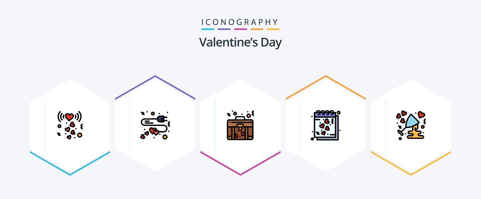 valentines dag 25 fylld linje ikon packa Inklusive fira. romantisk. väska. anteckningar. hjärta vektor