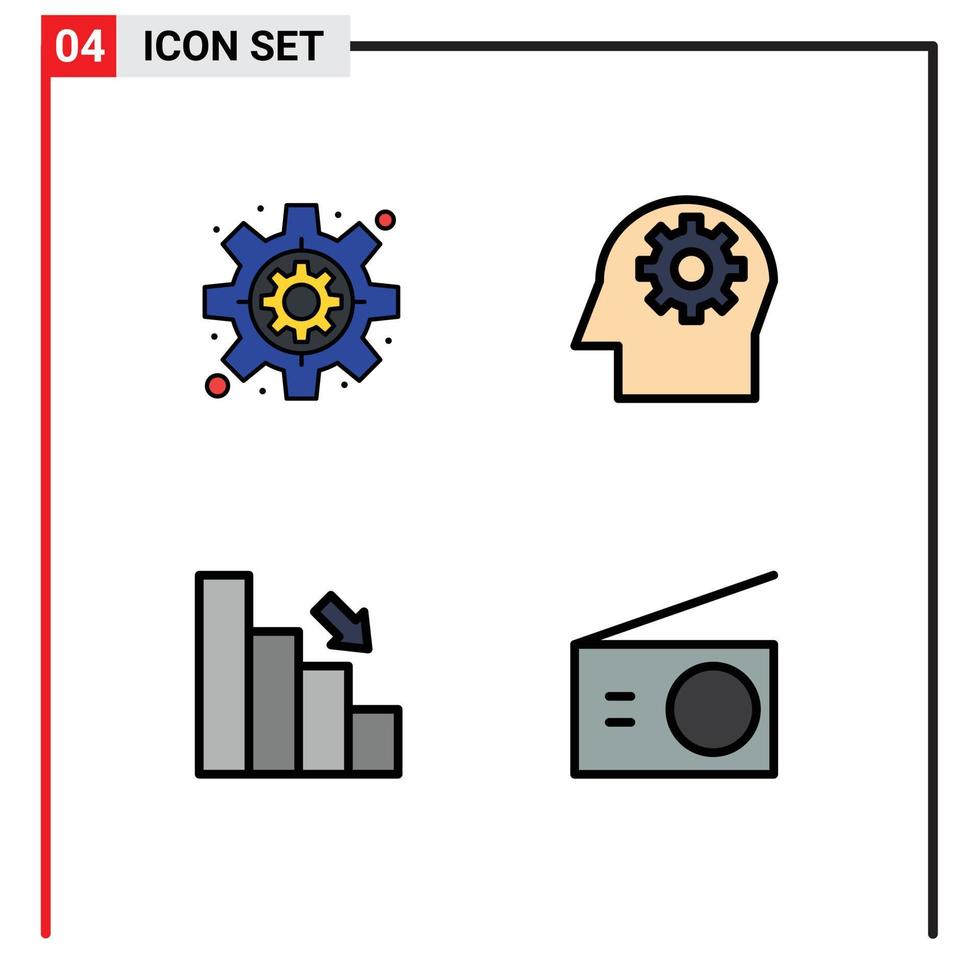 moderner Satz von 4 gefüllten flachen Farben und Symbolen wie bearbeitbare Vektordesign-Elemente für Business-Down-Head-Bar-Geräte vektor