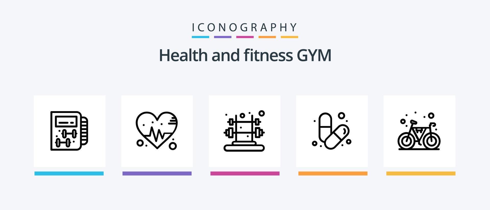 Gym Line 5 Icon Pack inklusive Fitnessstudio. Fitnessstudio. Fitnessstudio. Greifer. die Übung. kreatives Symboldesign vektor