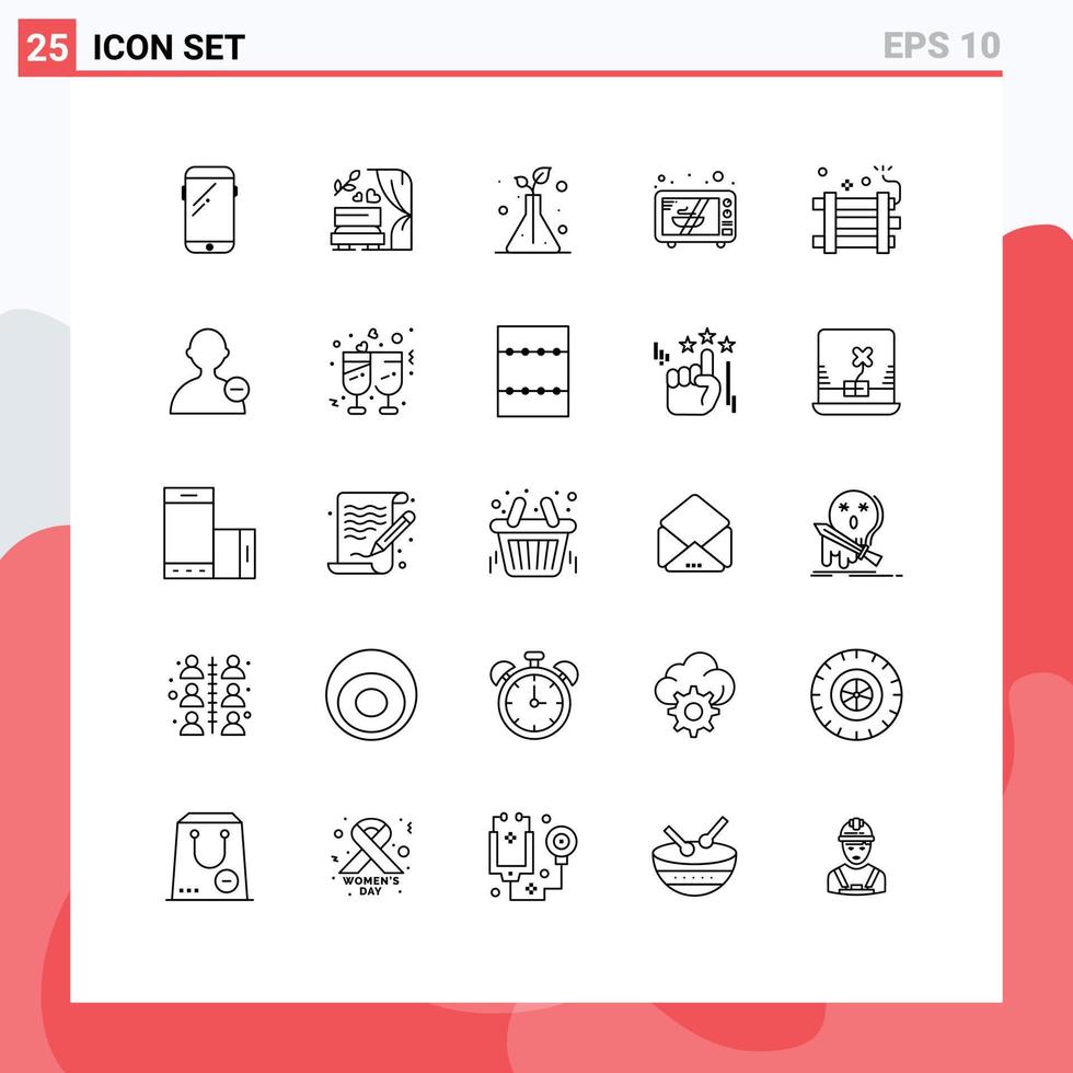Stock Vector Icon Pack mit 25 Zeilen Zeichen und Symbolen für explosive Bombe Hochzeit Bogenofen Elektronik editierbare Vektordesign-Elemente