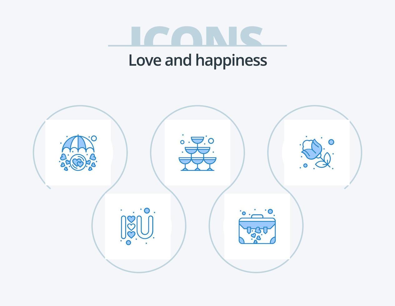 kärlek blå ikon packa 5 ikon design. blomma. vin. hjärta. gnistrande. paraply vektor
