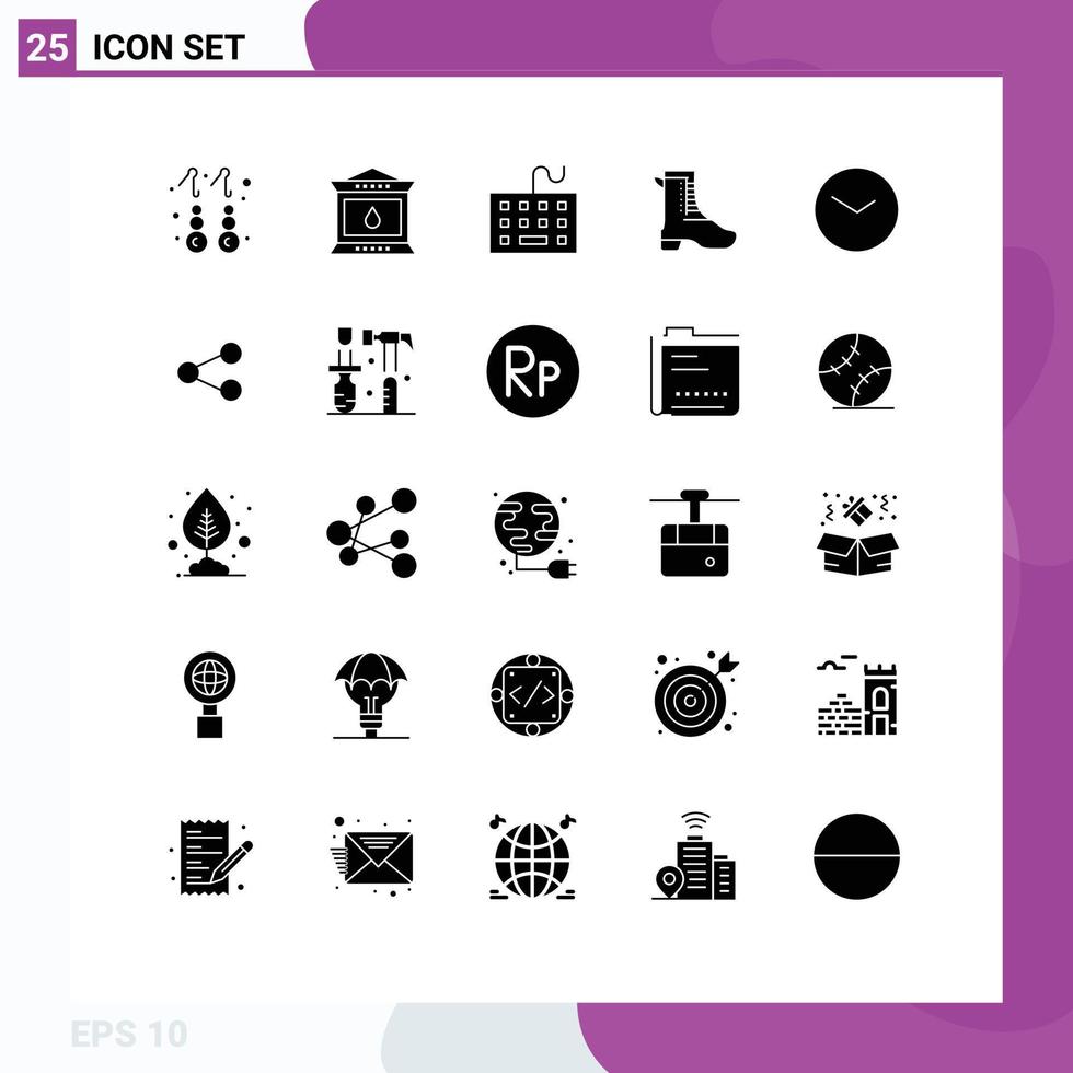 Aktienvektor-Icon-Pack mit 25 Zeilenzeichen und Symbolen für grundlegende Schuhcomputer mit Tastatur, editierbare Vektordesign-Elemente vektor