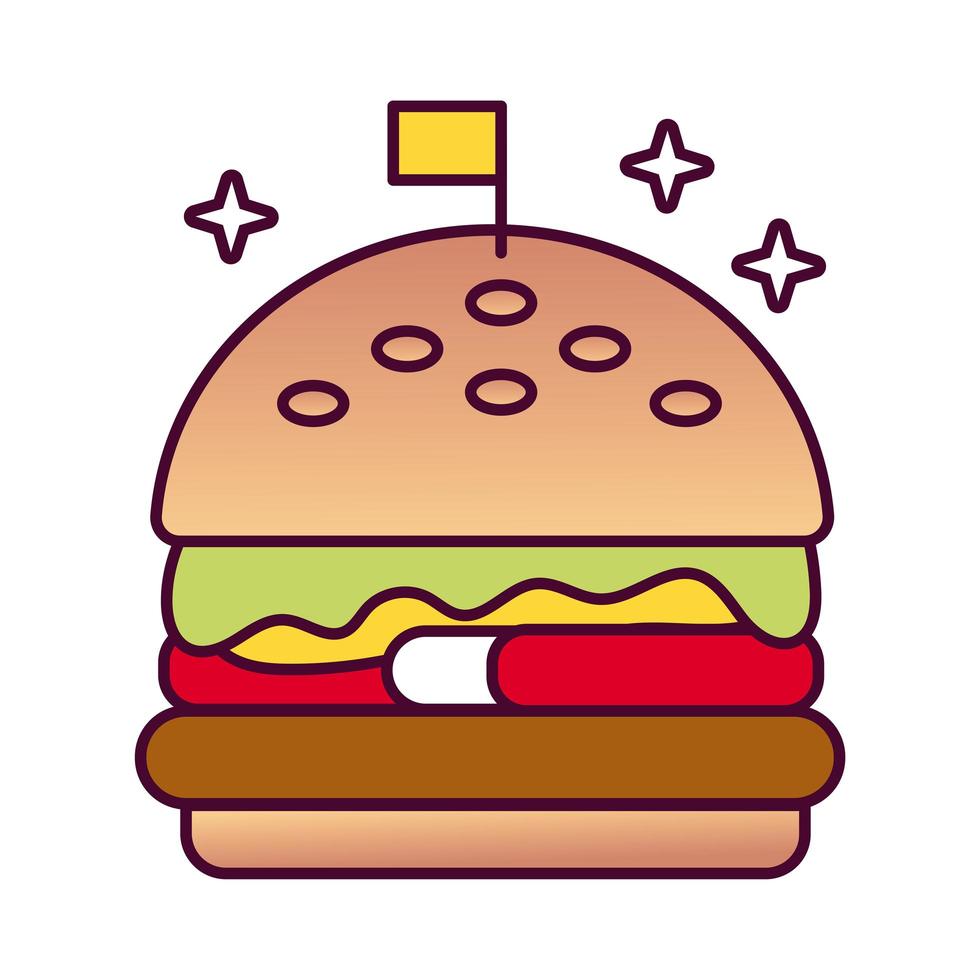 läcker burger snabbmat detaljerad stilikon vektor