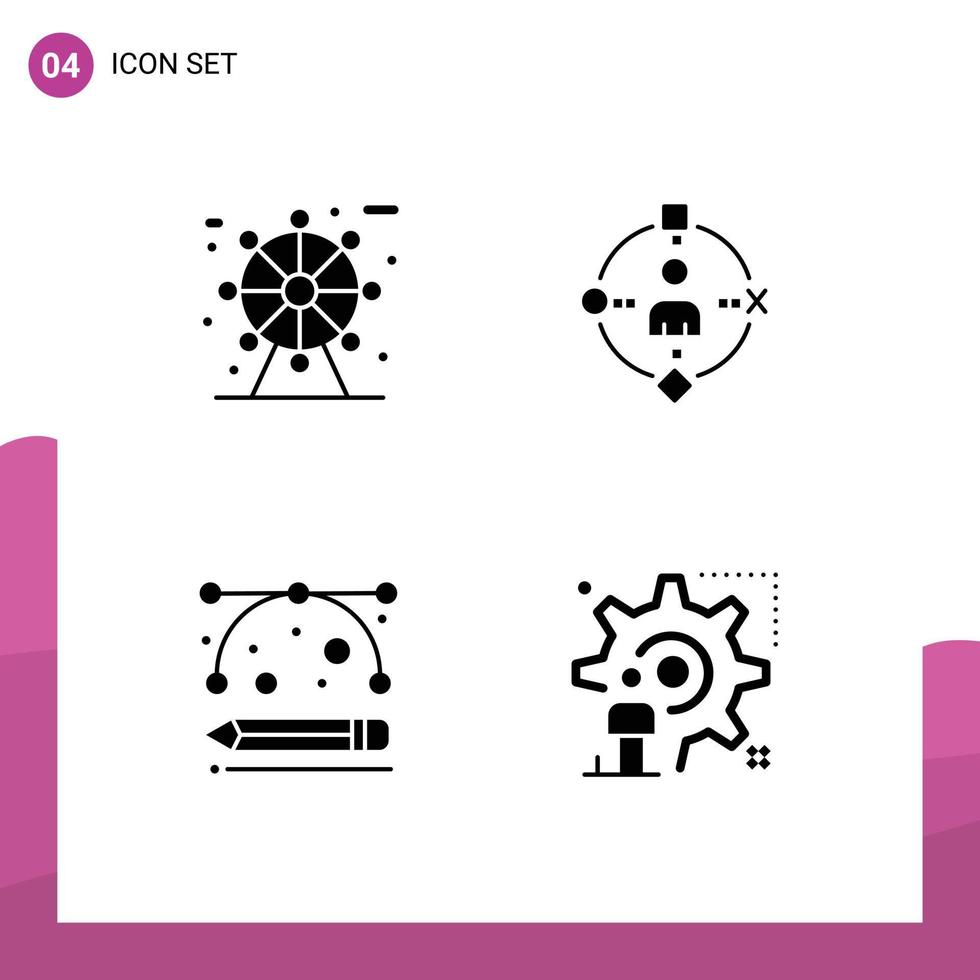 Set mit 4 kommerziellen Solid-Glyphen-Paketen für Stadtentwicklungswerkzeuge Umgebungserfahrung Einstellung editierbarer Vektordesign-Elemente vektor