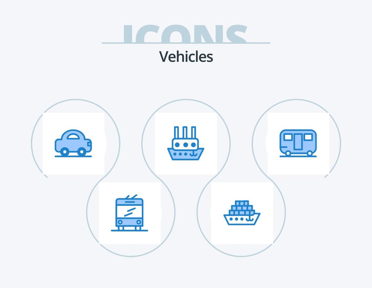 fordon blå ikon packa 5 ikon design. vagn. trailer. resa. husvagn. ångare vektor