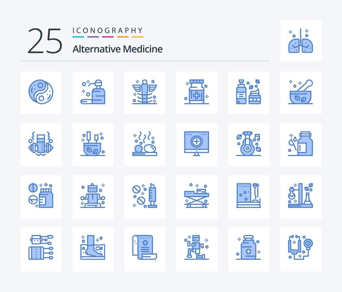 Alternativmedizin 25 blaues Symbolpaket einschließlich Hautpflege. Schaum. Seife. Kosmetika. medizinisch vektor