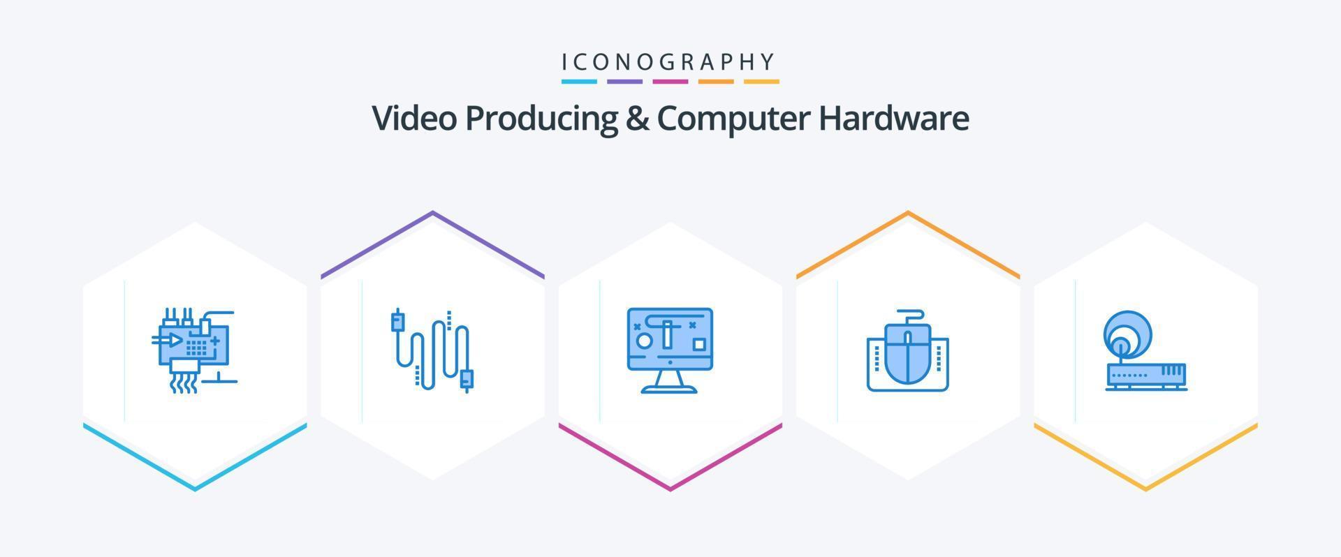 video producerar och dator hårdvara 25 blå ikon packa Inklusive förbindelse. mus gränssnitt. kommunikation. gränssnitt. grafik vektor