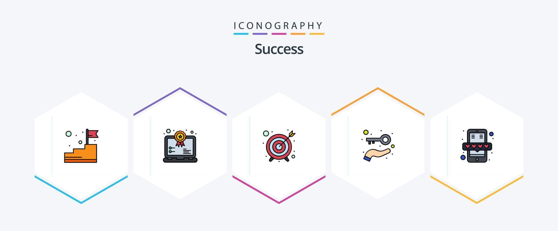 Erfolg 25 Filledline Icon Pack inklusive Telefon. vergeben. Belohnung. Schlüssel zum Erfolg. Unternehmen vektor