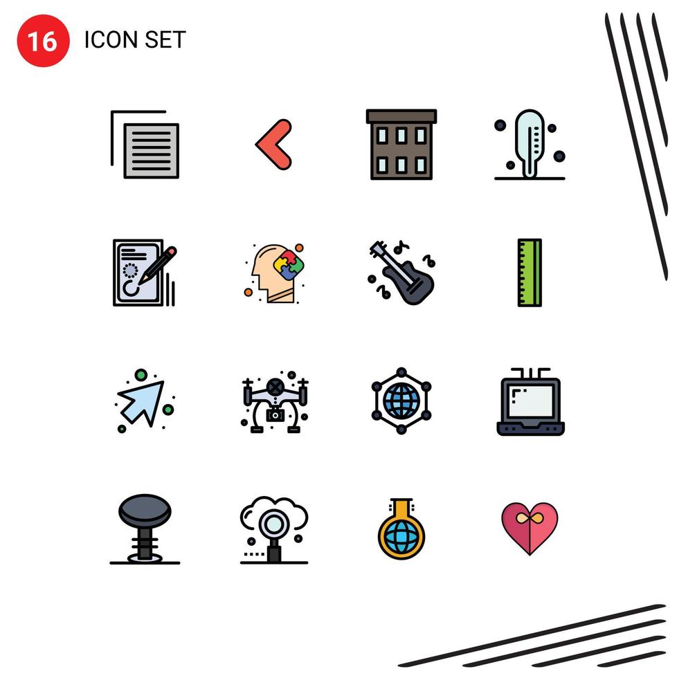uppsättning av 16 modern ui ikoner symboler tecken för dokumentera redigera byggnad termometer kontor redigerbar kreativ vektor design element