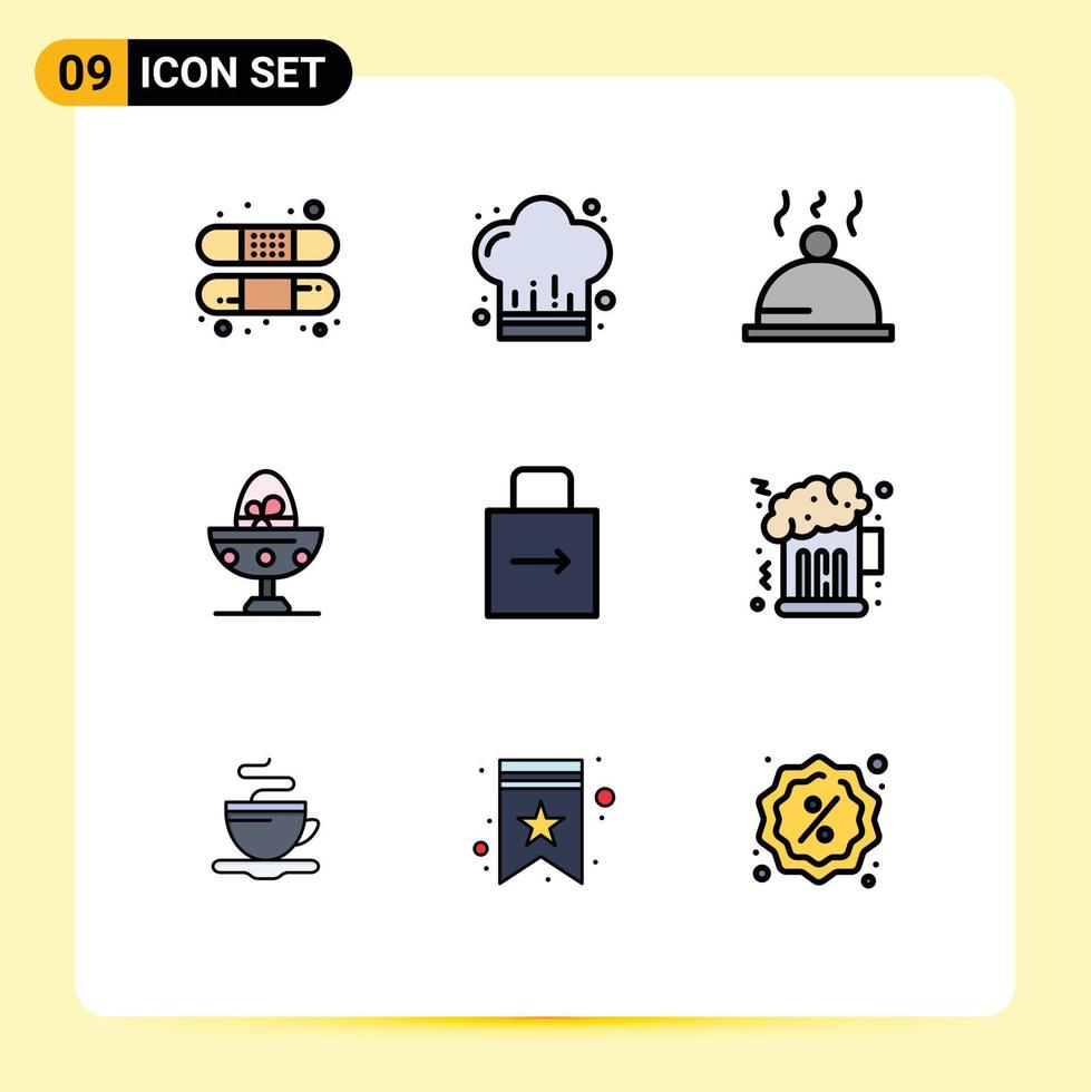 Satz von 9 Vektor-Filledline-Flachfarben auf Raster für wichtige Lebensmittelgerichte Ei gekochtes Ei editierbare Vektordesign-Elemente vektor