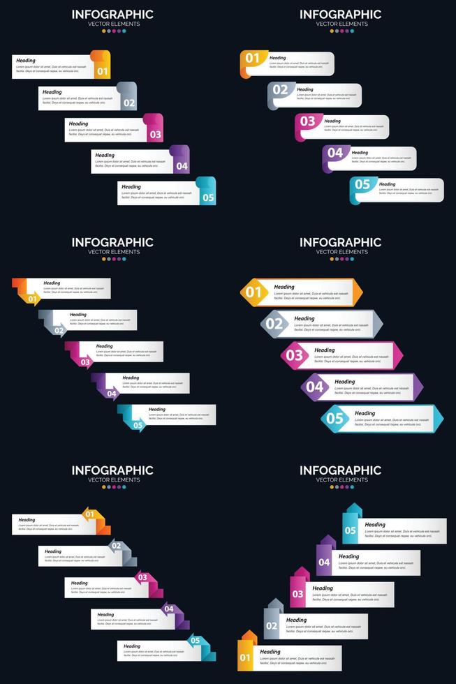 vektor 6 infographics packa presentation glida mall 5 steg cykel diagram och tidslinjer