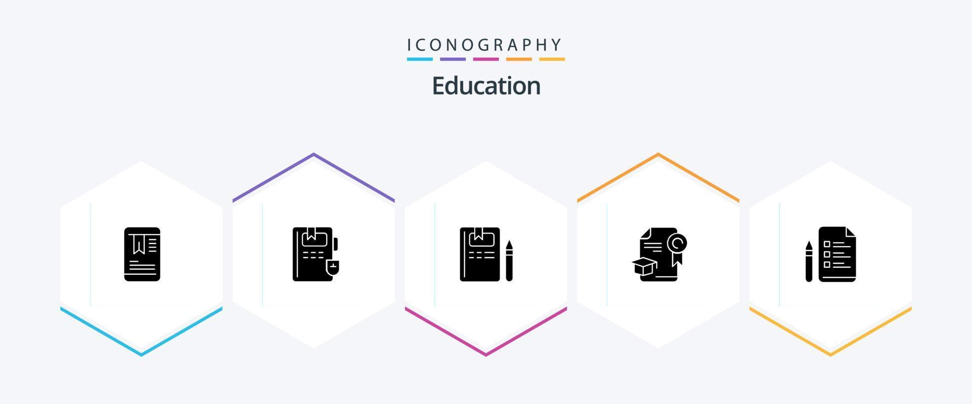 Bildung 25 Glyphen-Icon-Pack inklusive Bleistift. Bildung. Wissen. Datei. Abschluss vektor