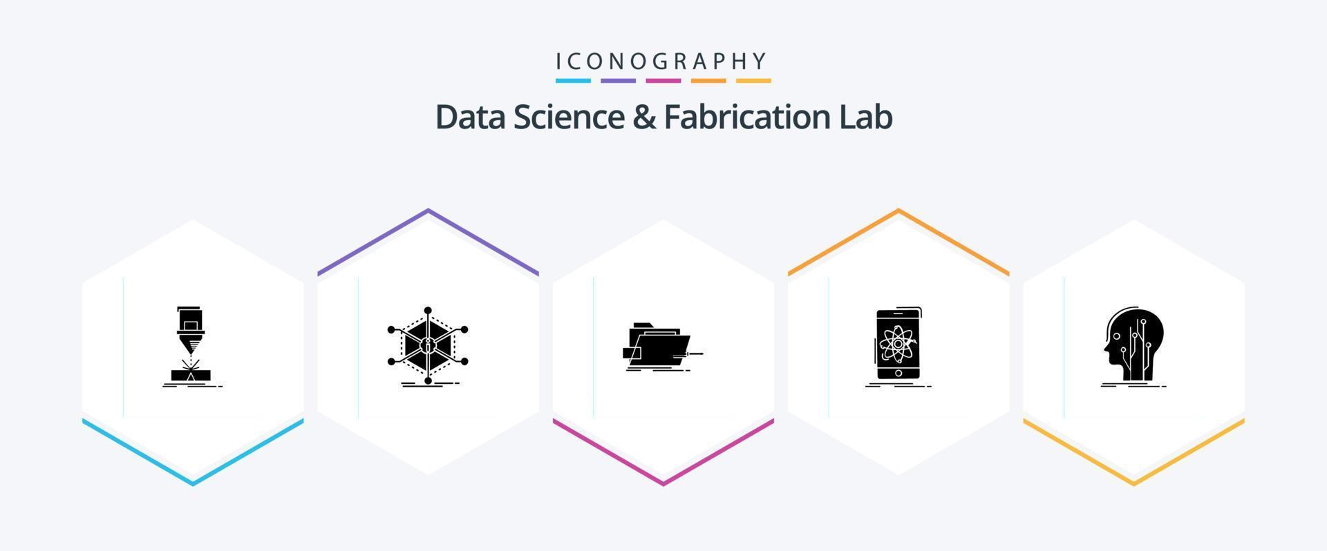 data vetenskap och tillverkning labb 25 glyf ikon packa Inklusive mobil. data. information. teknisk. skruvmejsel vektor