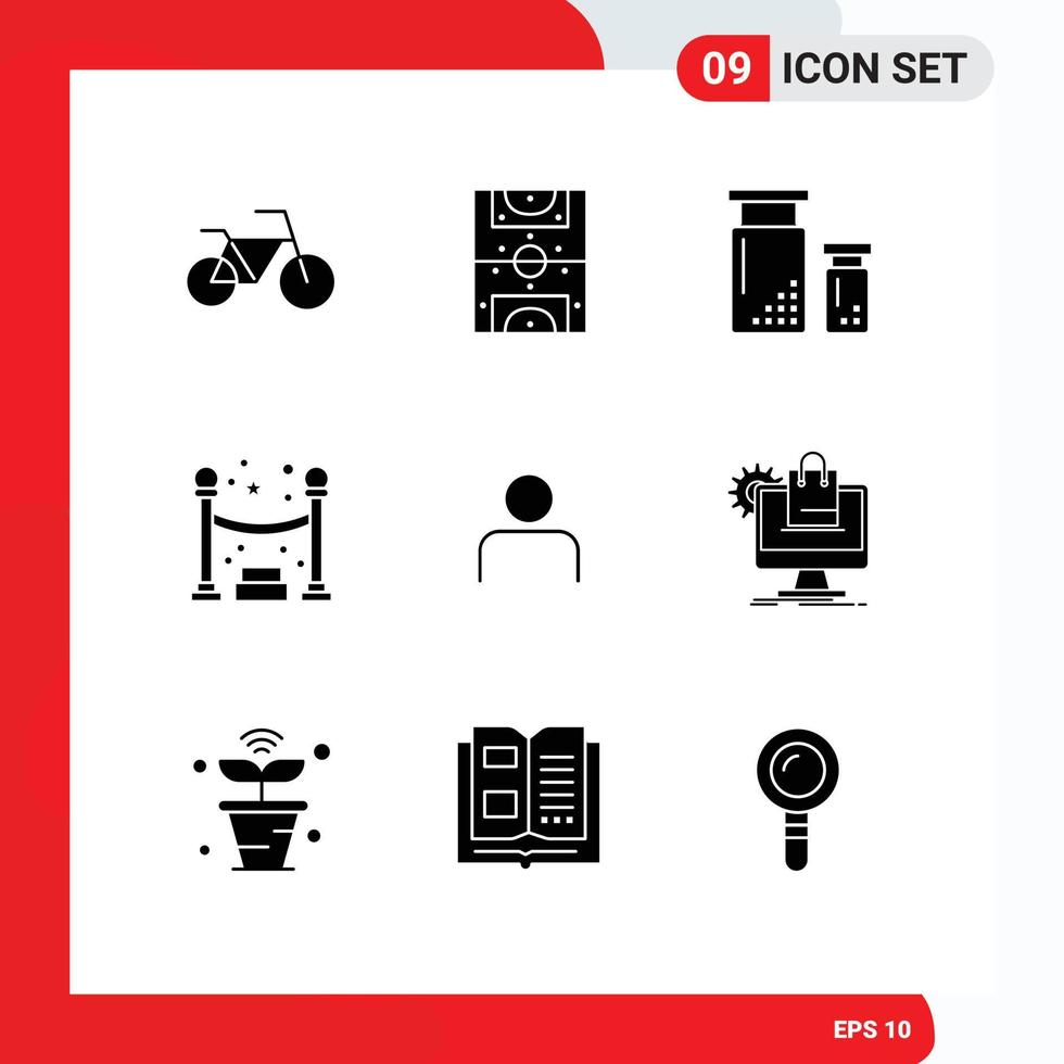 Stock Vector Icon Pack mit 9 Zeilenzeichen und Symbolen für Sets People Design Instagram Night editierbare Vektordesign-Elemente