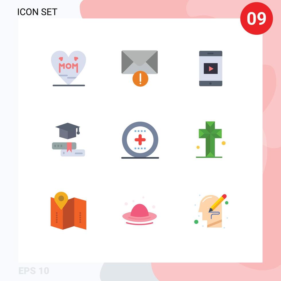 modern uppsättning av 9 platt färger pictograph av ux media cell element utbildning redigerbar vektor design element