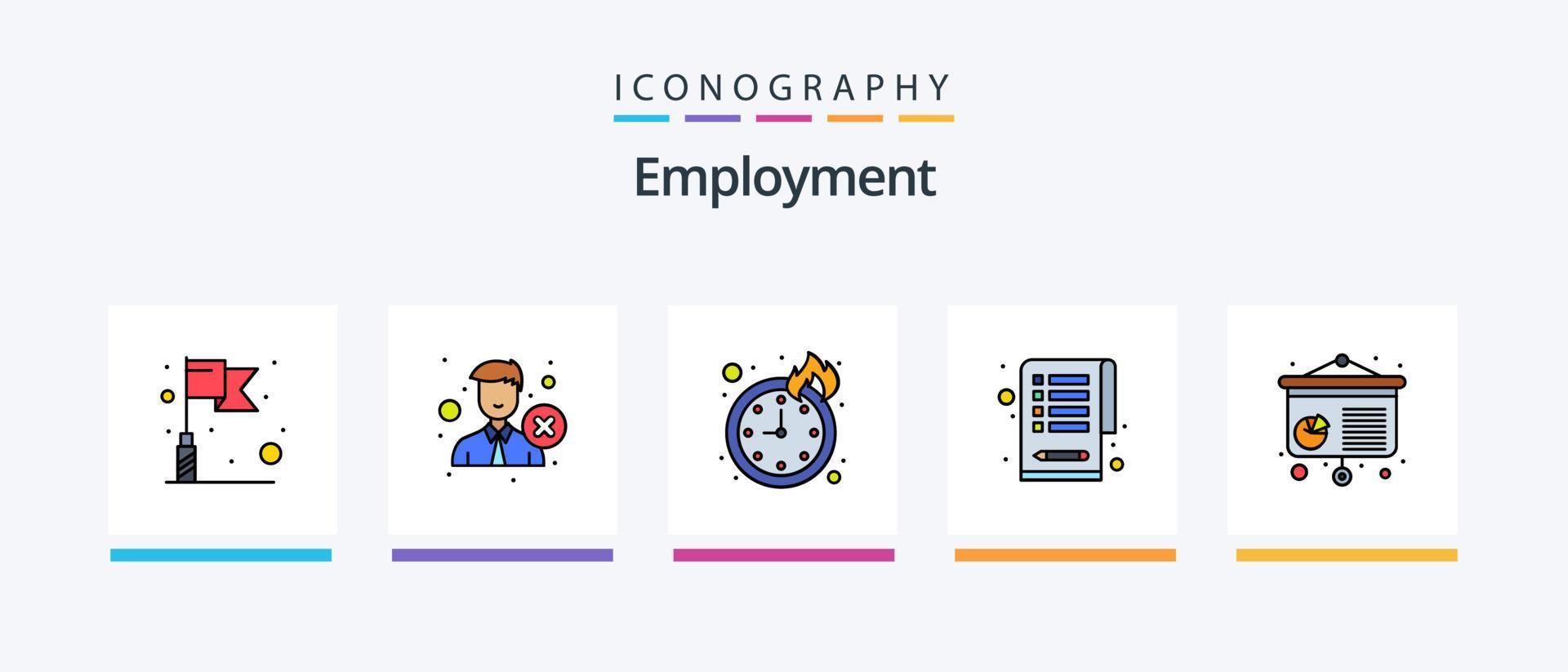 Beschäftigungslinie gefüllt 5 Icon Pack inklusive Job. Suche. Denken. Mitarbeiter. Lage. kreatives Symboldesign vektor