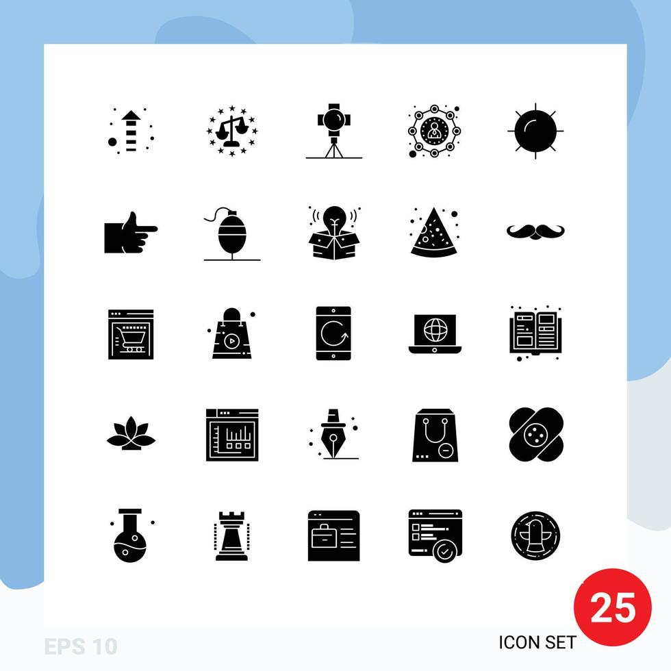 25 solides Glyphenpaket der Benutzeroberfläche mit modernen Zeichen und Symbolen der Sonne Benutzerfilmmarketing Affiliate editierbare Vektordesignelemente vektor