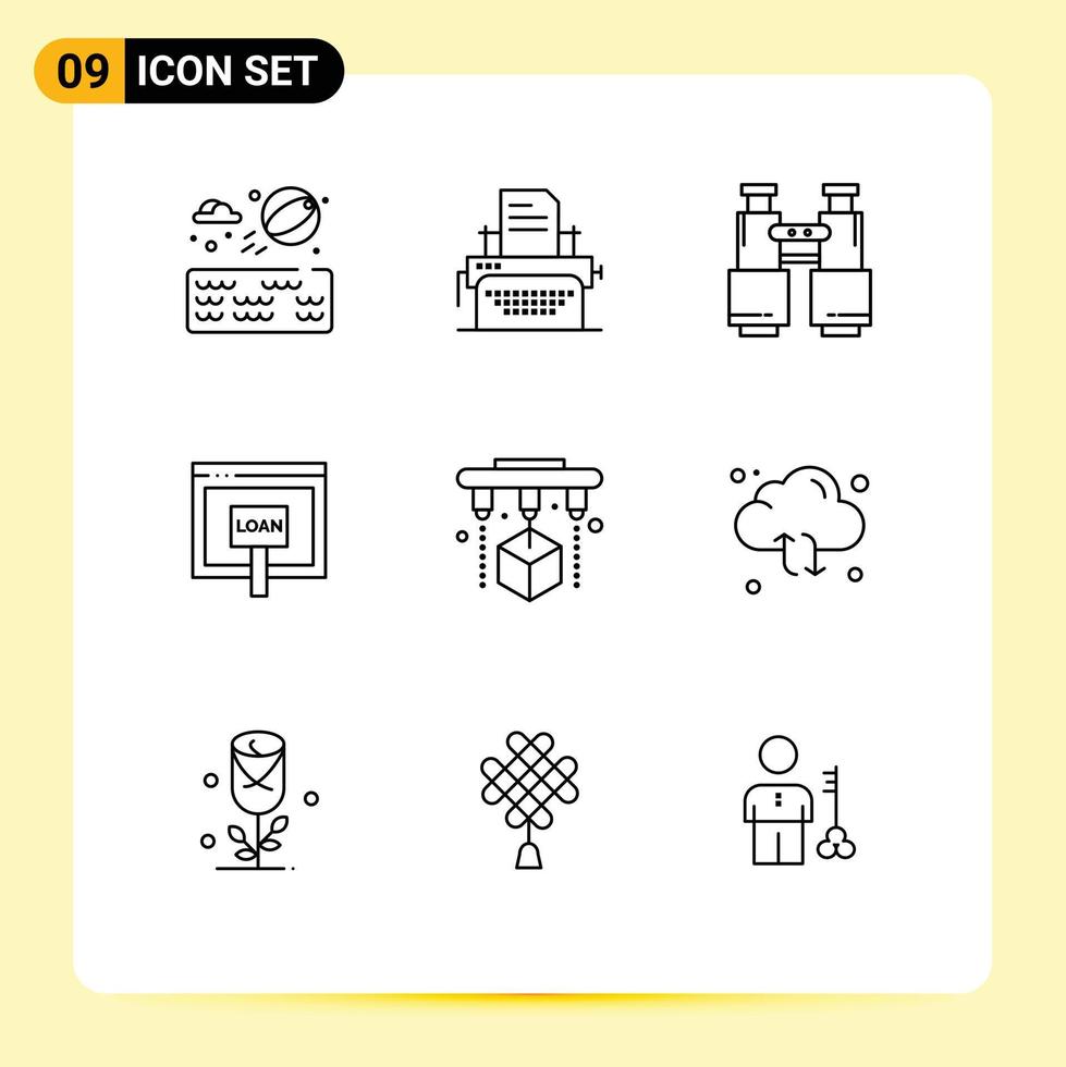 9 universell översikt tecken symboler av fabrik pengar hitta lån kreditera redigerbar vektor design element