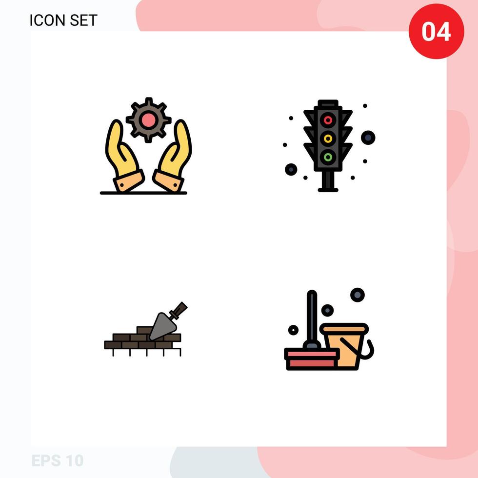 uppsättning av 4 kommersiell fylld linje platt färger packa för företag murare lösningar trafik lampor trovel redigerbar vektor design element