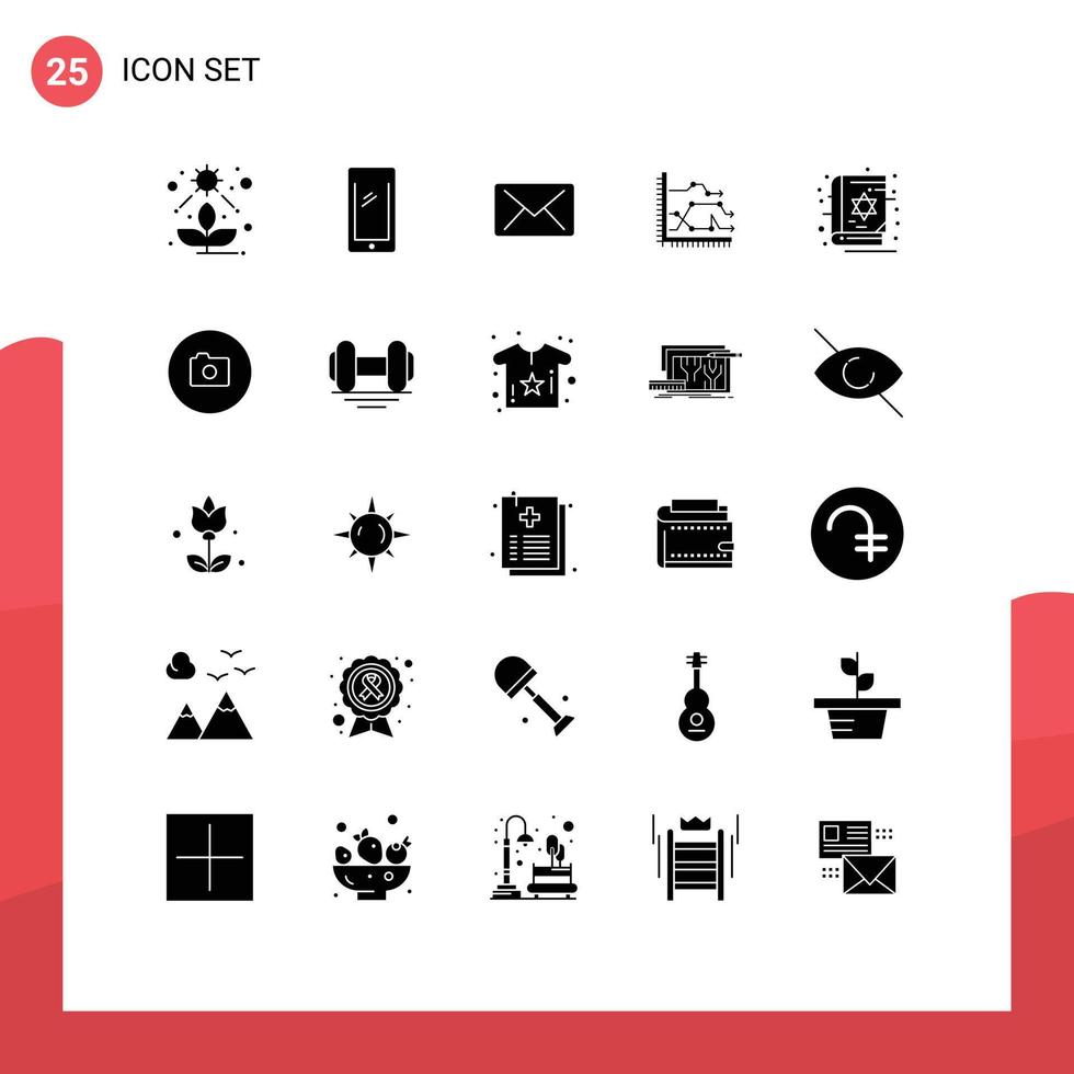 Packung mit 25 kreativen soliden Glyphen von Trenddiagrammen, iPhone-Diagrammanalysen, editierbare Vektordesign-Elemente vektor