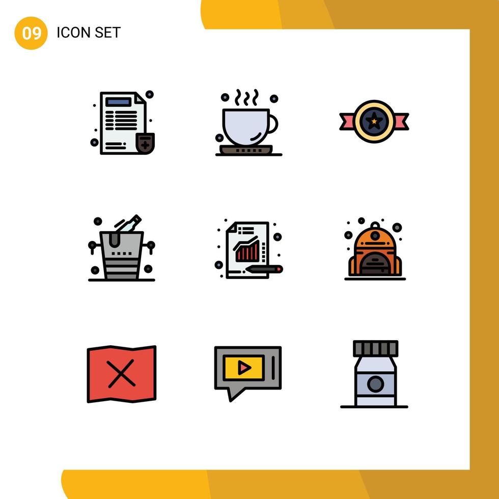 piktogram uppsättning av 9 enkel fylld linje platt färger av metrik vin tilldela is hink redigerbar vektor design element