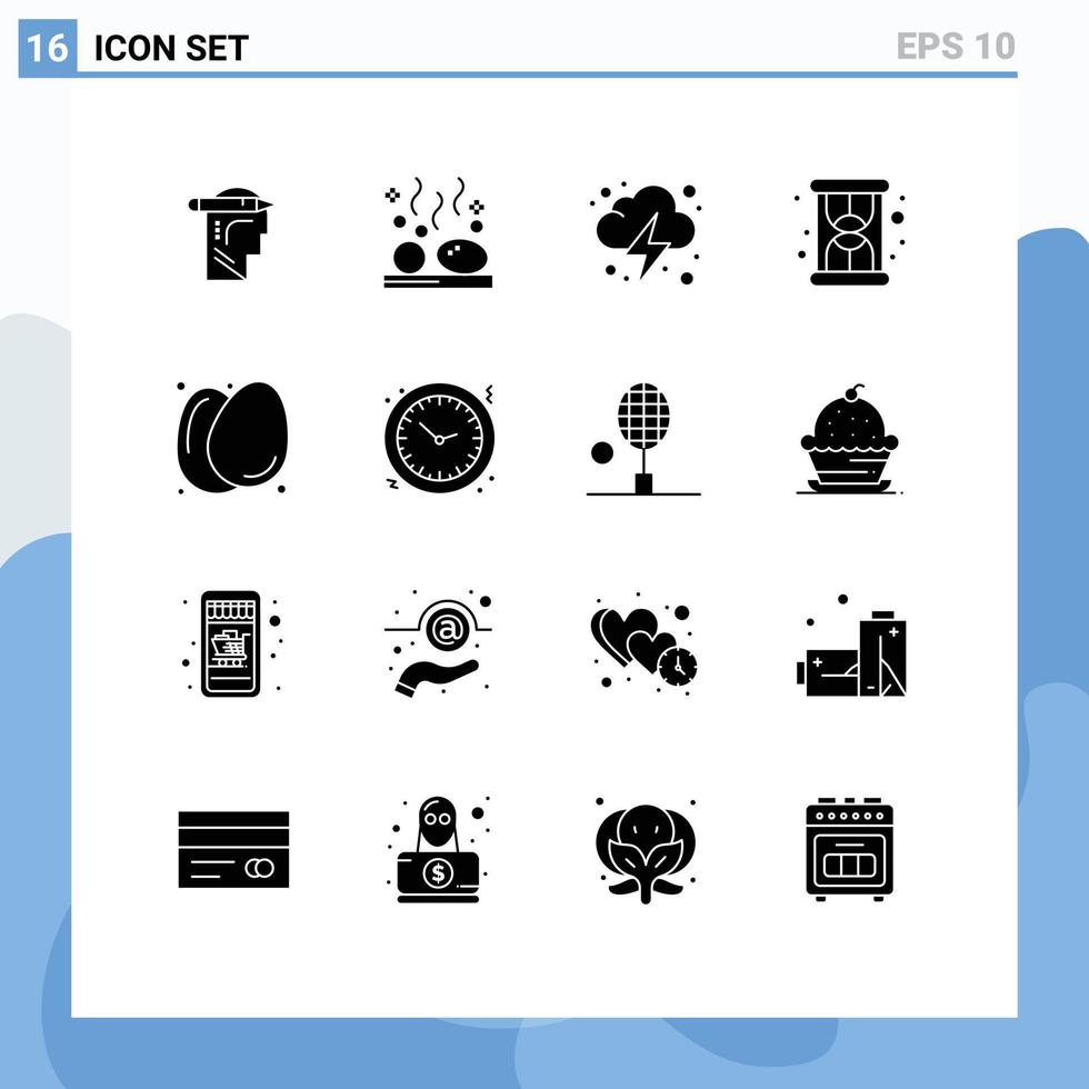 uppsättning av 16 vektor fast glyfer på rutnät för ägg produktivitet wellness läser in moln redigerbar vektor design element