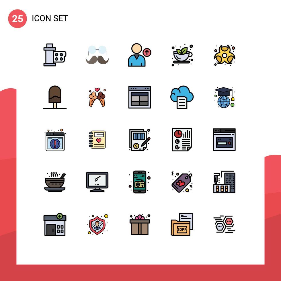 25 fylld linje platt Färg begrepp för webbplatser mobil och appar kemisk te glasögon dryck användare redigerbar vektor design element