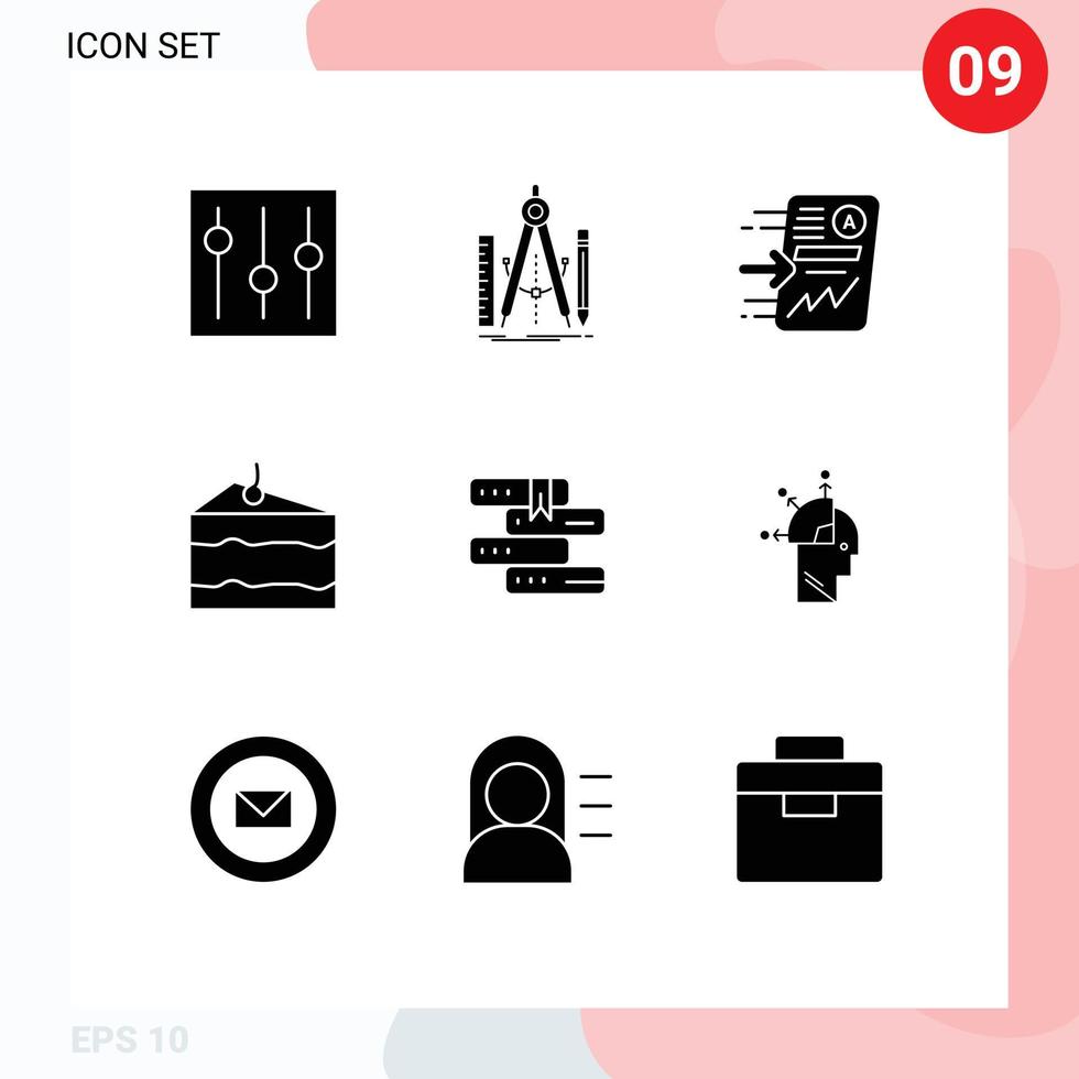 9 användare gränssnitt fast glyf packa av modern tecken och symboler av äta ost matematik Diagram Rapportera redigerbar vektor design element