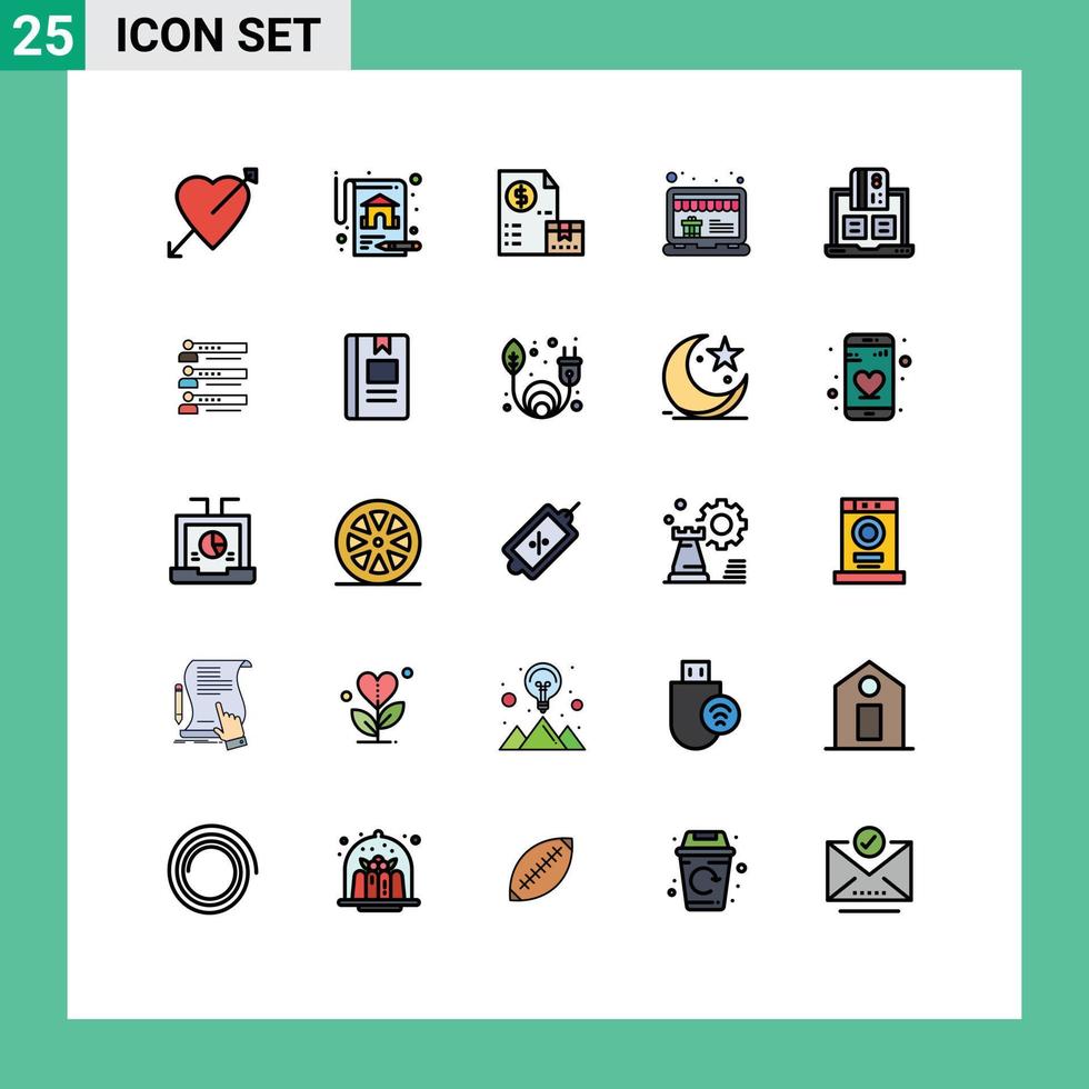 25 tematiska vektor fylld linje platt färger och redigerbar symboler av kontanter gåva faktura Lagra uppkopplad redigerbar vektor design element