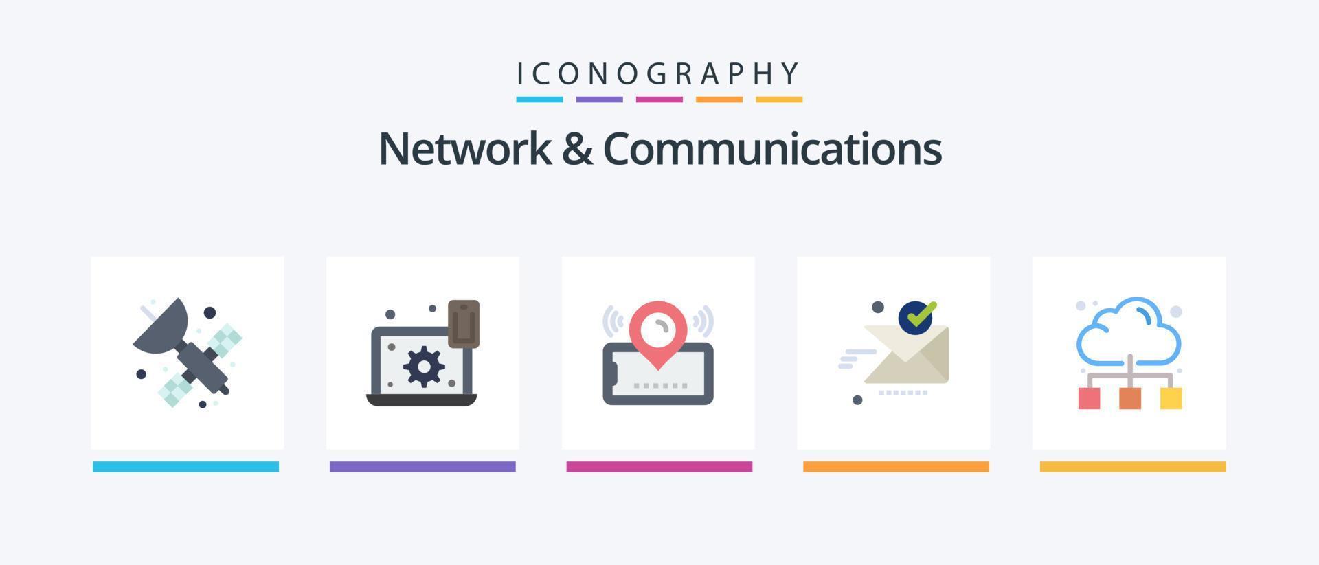 nätverk och kommunikation platt 5 ikon packa Inklusive ok. skicka. kugghjul. e-post. biljett. kreativ ikoner design vektor