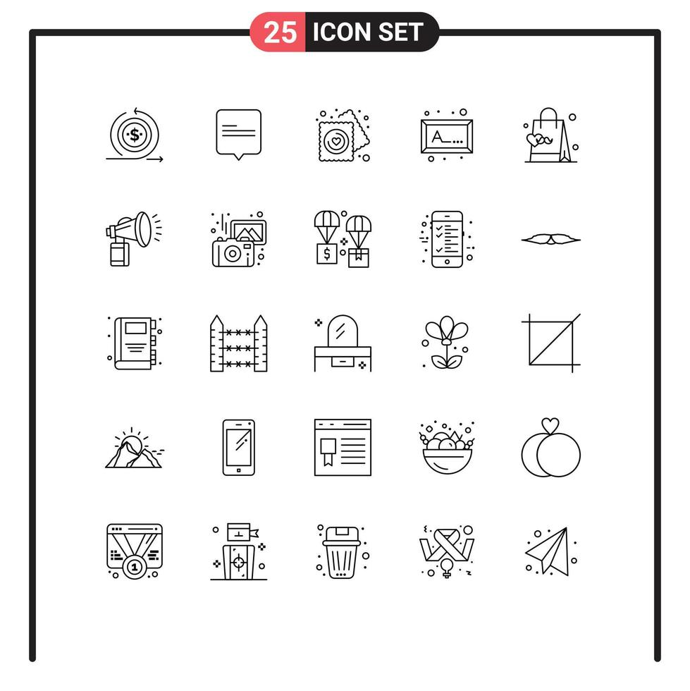 Stock Vector Icon Pack mit 25 Zeilenzeichen und Symbolen für den Vatertag Papa Herz Bilderrahmen editierbare Vektordesign-Elemente