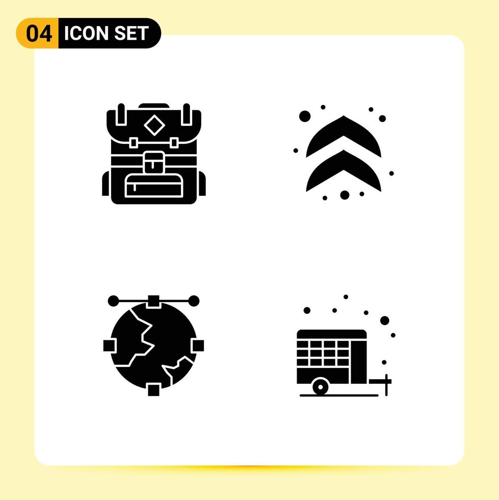 4 thematische Vektor-Solid-Glyphen und editierbare Symbole der editierbaren Vektordesign-Elemente der Tasche, Globus, Pfeil, Anker, Landwirtschaft vektor