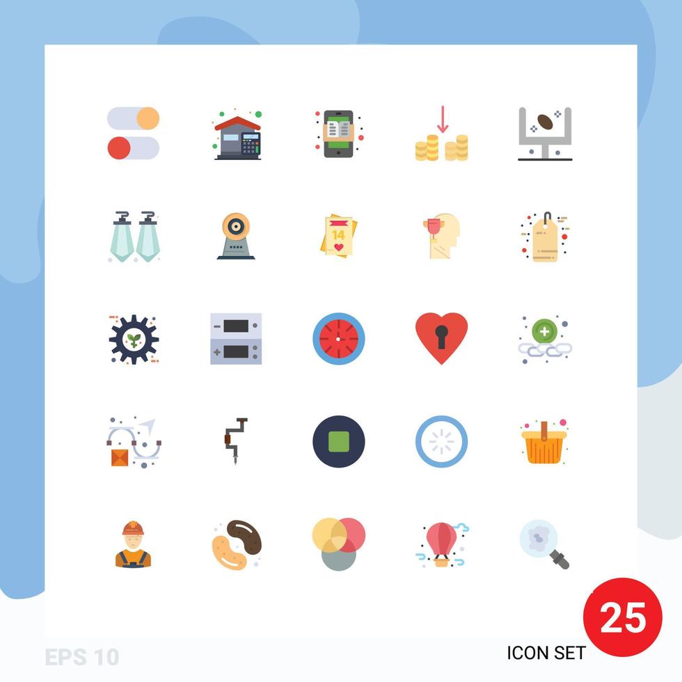 25 universelle flache Farbzeichen Symbole für Geldausgaben lernen Lern-Apps editierbare Vektordesign-Elemente vektor